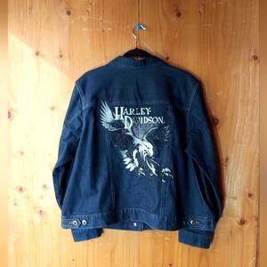 Harley-Davidson Navy Blue Embroidered Eagle Beaded/Rhinestone Denim Jacket
